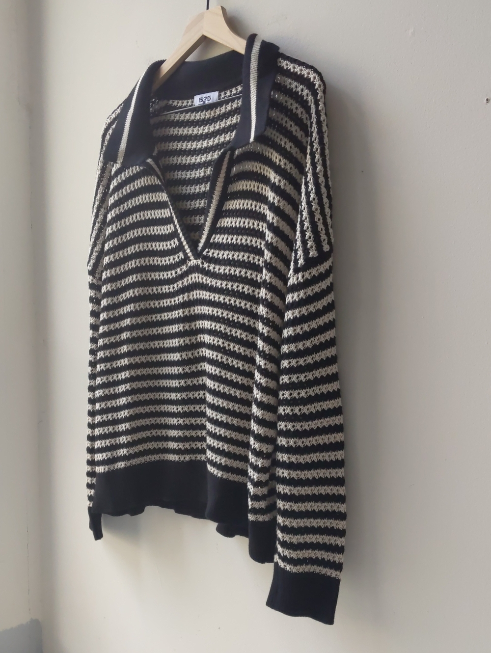 525 Cotton Polo Sweater Black Tan Stripe Women's Large - Picture 2 of 6